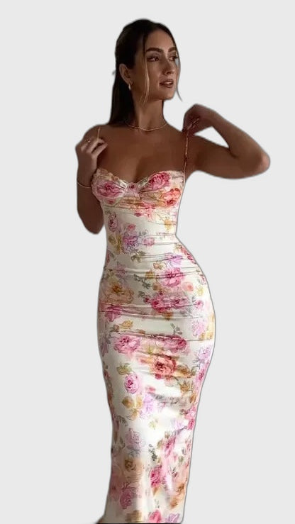 Floral Lace Trim Full-Length Maxi Dress with Flowing for Women