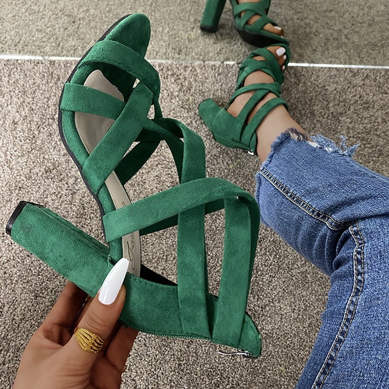 Suede Block Heels with Ankle Strap for Women