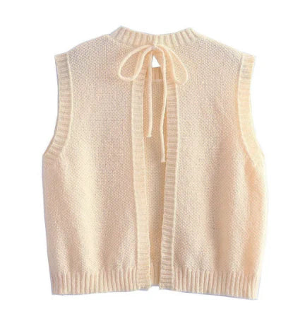 Knit Open Back Summer Sleeveless Top with Cut-Out for Women