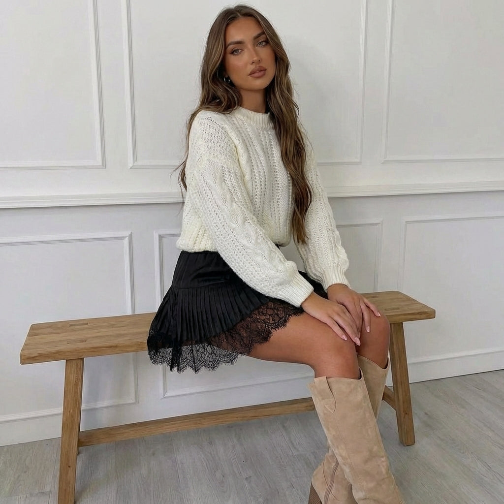 Pleated Lace Mini Skirt for Women