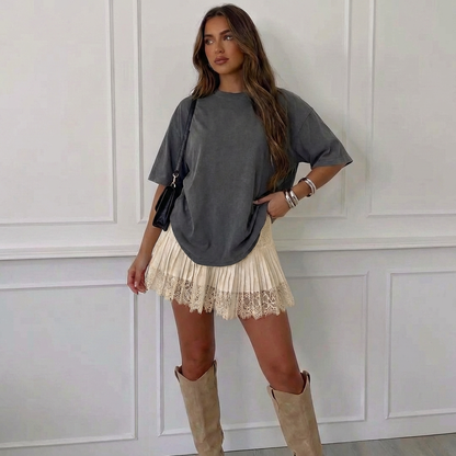 Pleated Lace Mini Skirt for Women