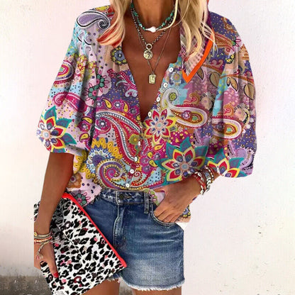 Floral Relaxed Fit Long Sleeve Blouse for Women