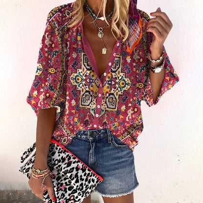 Floral Relaxed Fit Long Sleeve Blouse for Women
