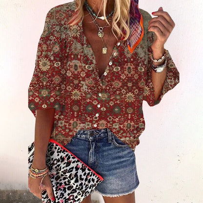 Floral Relaxed Fit Long Sleeve Blouse for Women