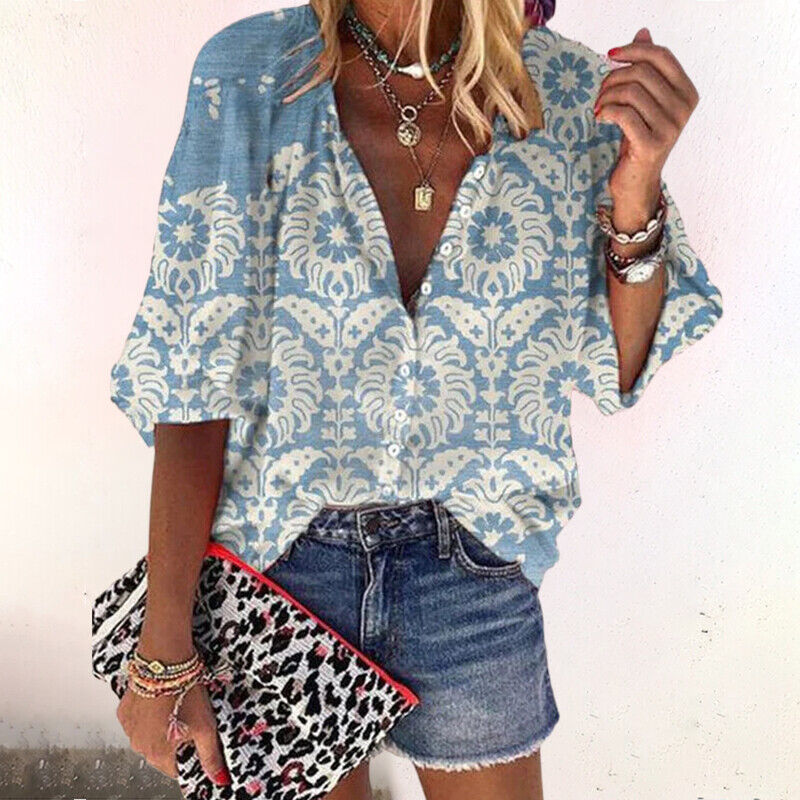 Floral Relaxed Fit Long Sleeve Blouse for Women
