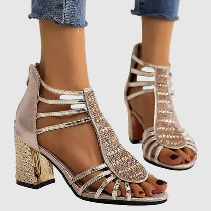 Block Heel Sandals with Strappy Glitter Detail for Women