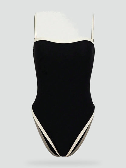 Swimsuit with Contrasting Details and Thin Straps for Women