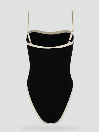 Swimsuit with Contrasting Details and Thin Straps for Women
