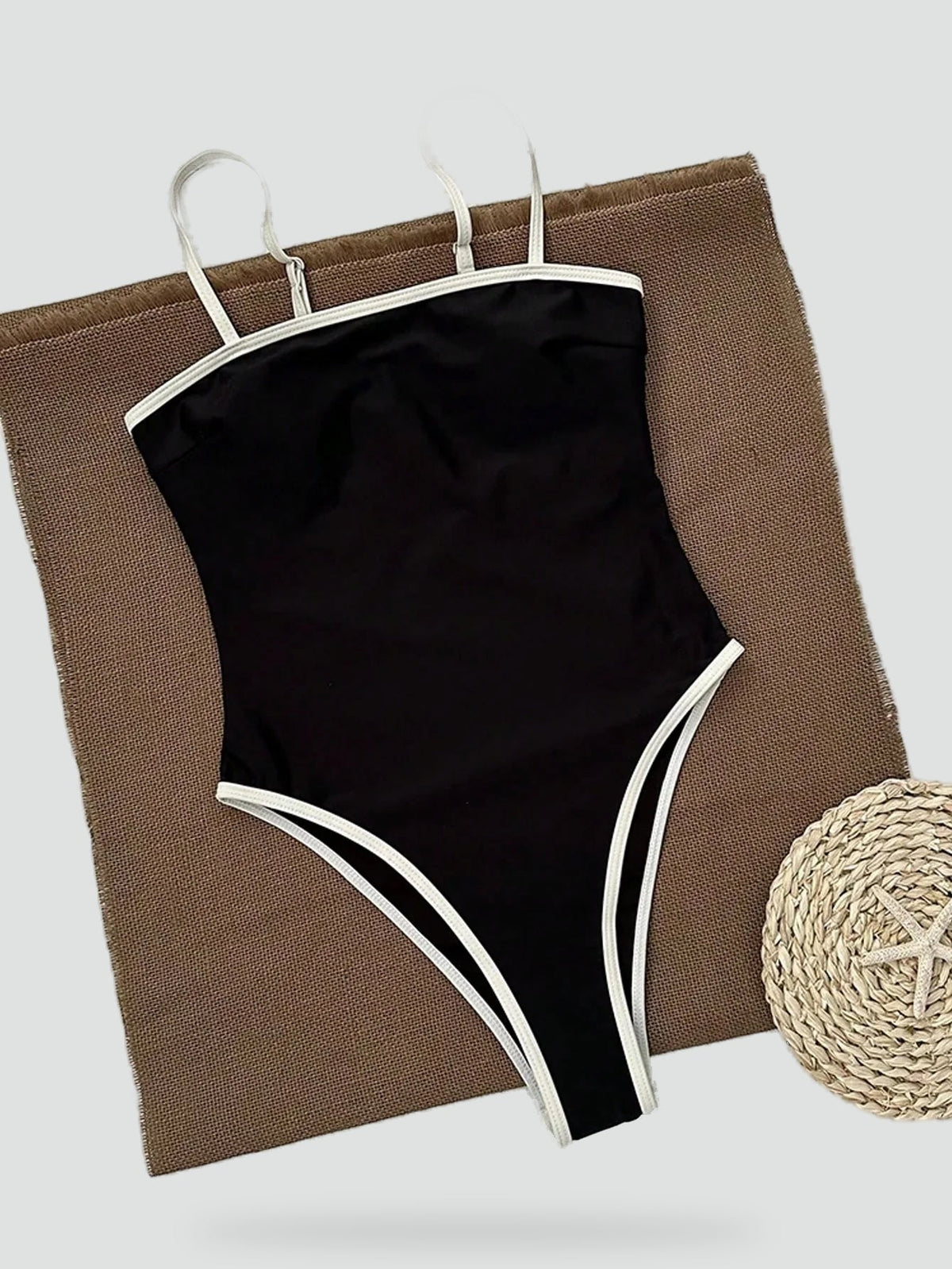 Swimsuit with Contrasting Details and Thin Straps for Women