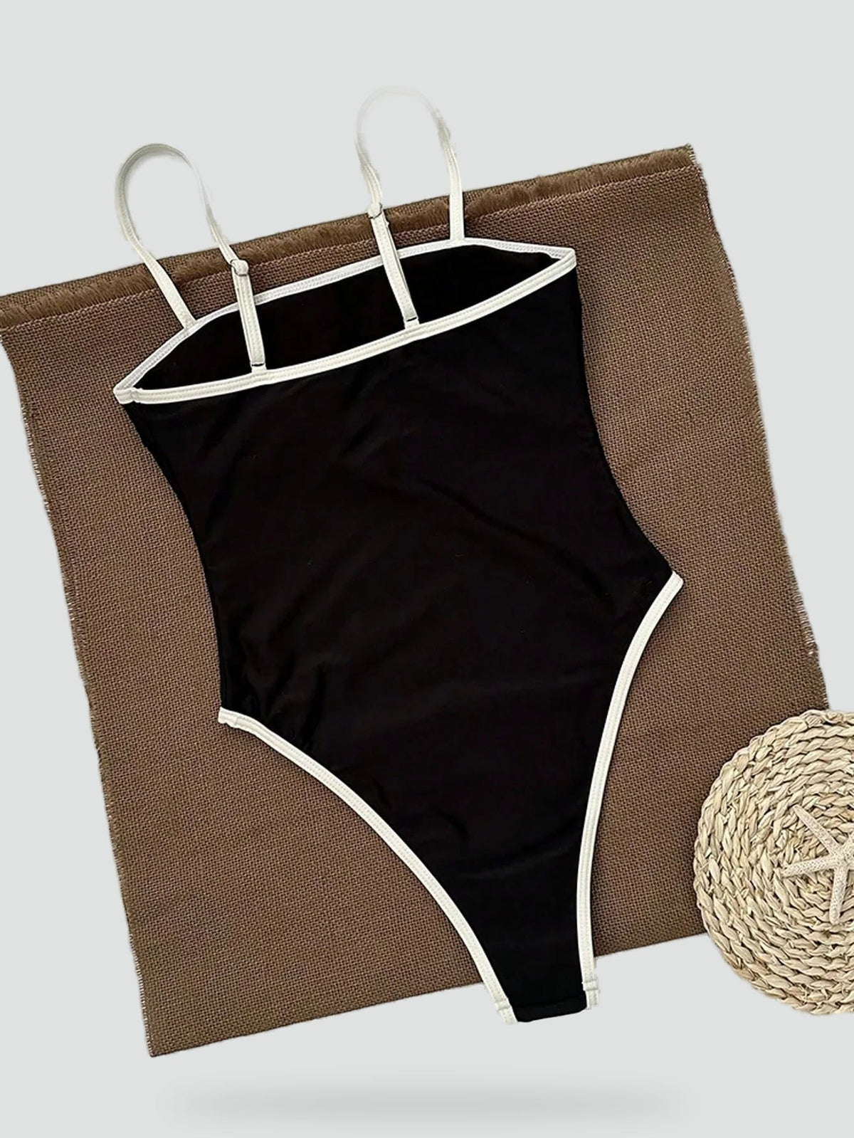 Swimsuit with Contrasting Details and Thin Straps for Women