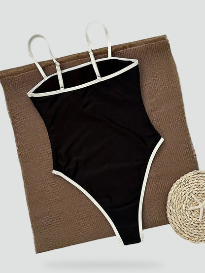 Swimsuit with Contrasting Details and Thin Straps for Women