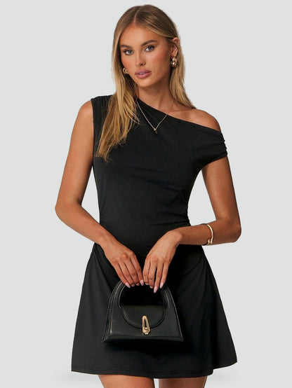 Midi Dress with Asymmetric One-Shoulder Neckline for Women