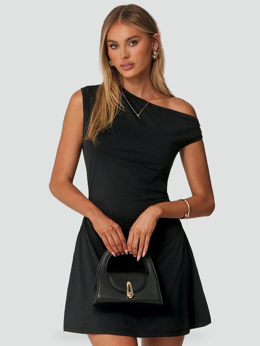 Midi Dress with Asymmetric One-Shoulder Neckline for Women