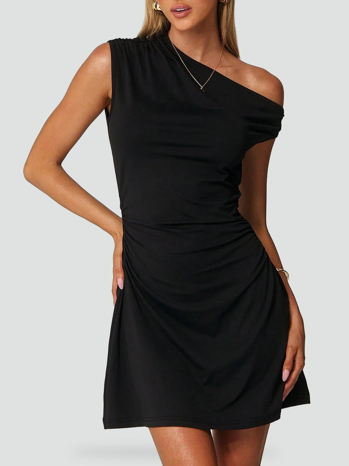 Midi Dress with Asymmetric One-Shoulder Neckline for Women