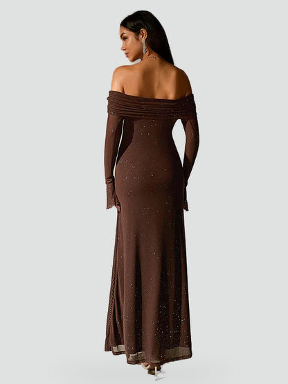 Midi Dress with Off-Shoulder Neckline and Long Sleeves for Women