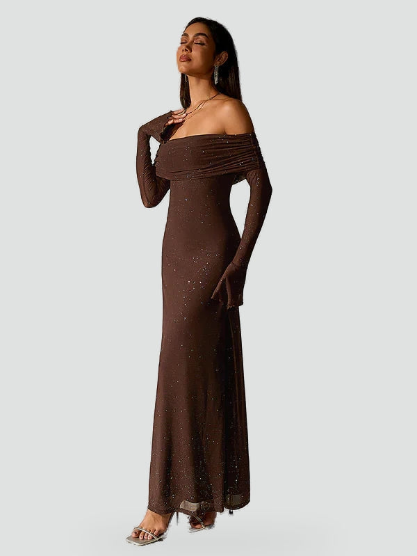 Midi Dress with Off-Shoulder Neckline and Long Sleeves for Women