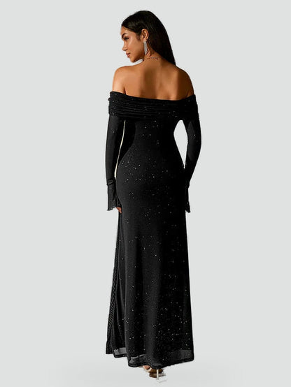 Midi Dress with Off-Shoulder Neckline and Long Sleeves for Women