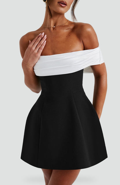 Midi Dress with Satin Neckline and Flared Skirt for Women