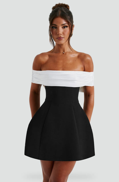 Midi Dress with Satin Neckline and Flared Skirt for Women