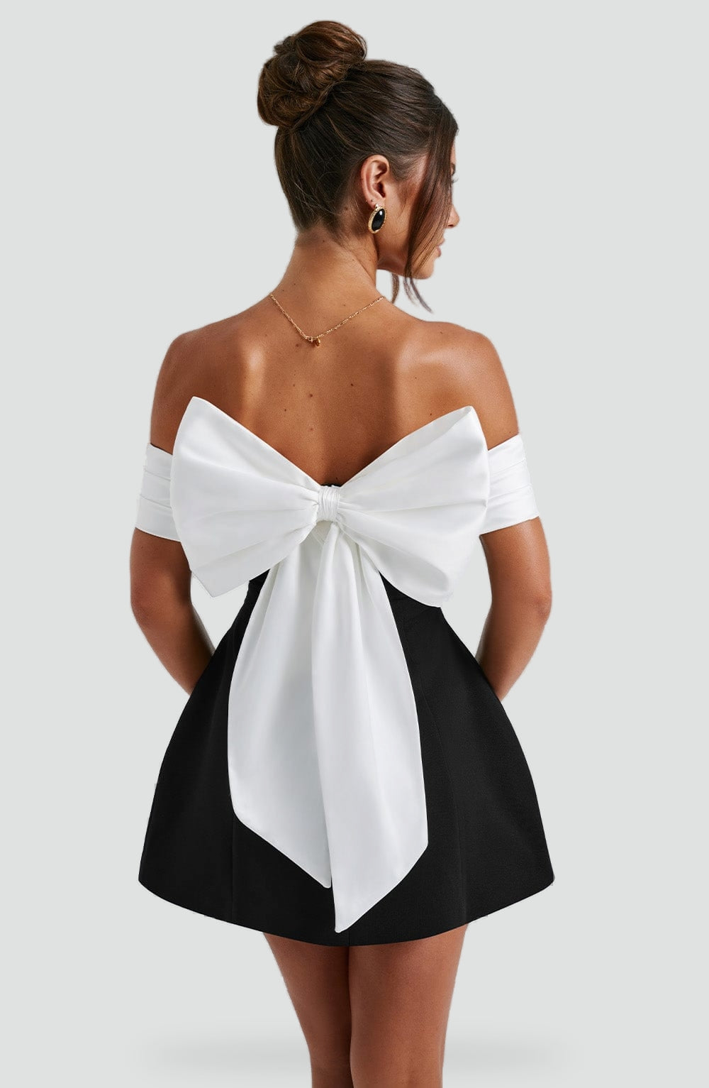 Midi Dress with Satin Neckline and Flared Skirt for Women