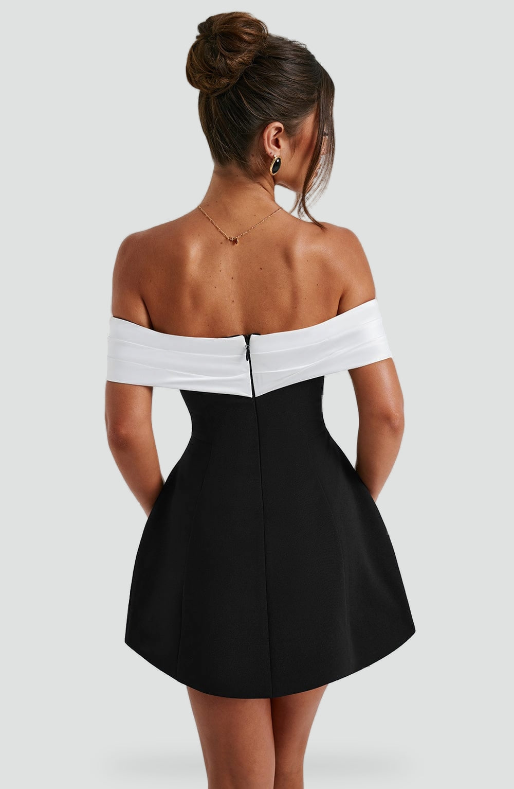 Midi Dress with Satin Neckline and Flared Skirt for Women