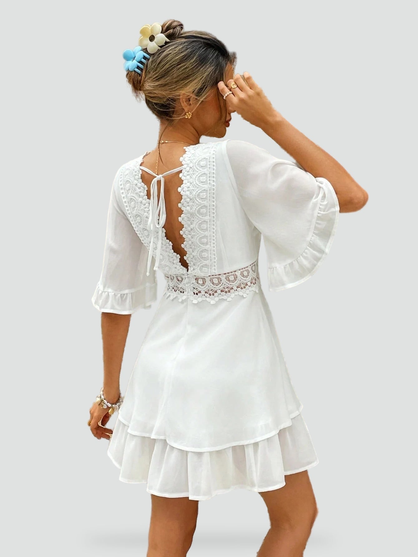 Midi Dress with Lace and Ruffle Detail for women