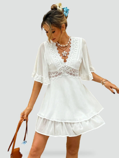 Midi Dress with Lace and Ruffle Detail for women