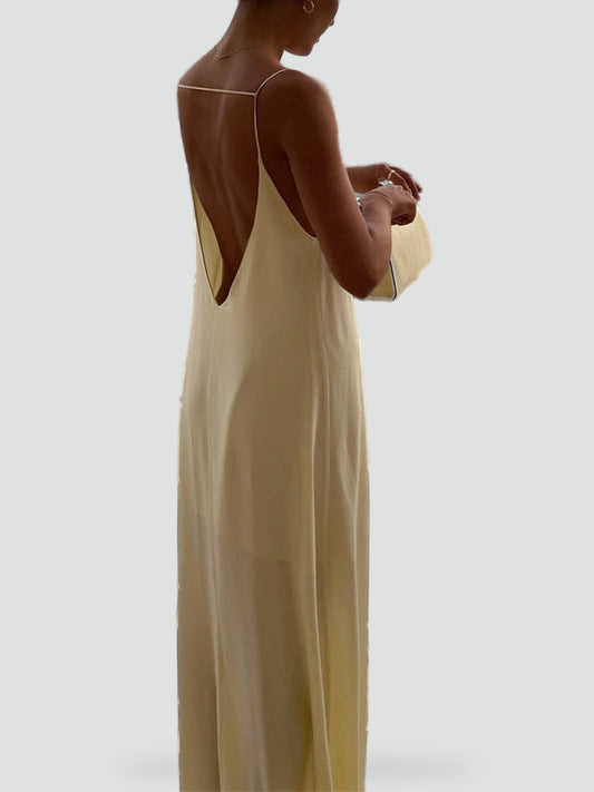 Maxi Dress with Deep V-Neckline and Spaghetti Straps for Women