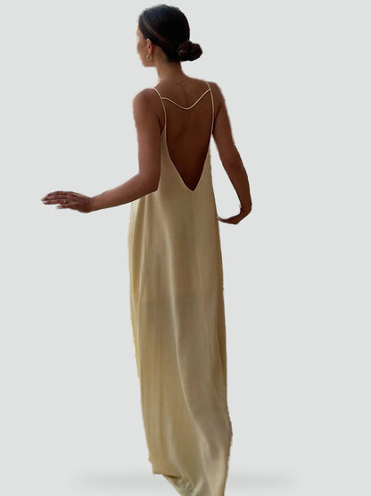 Maxi Dress with Deep V-Neckline and Spaghetti Straps for Women