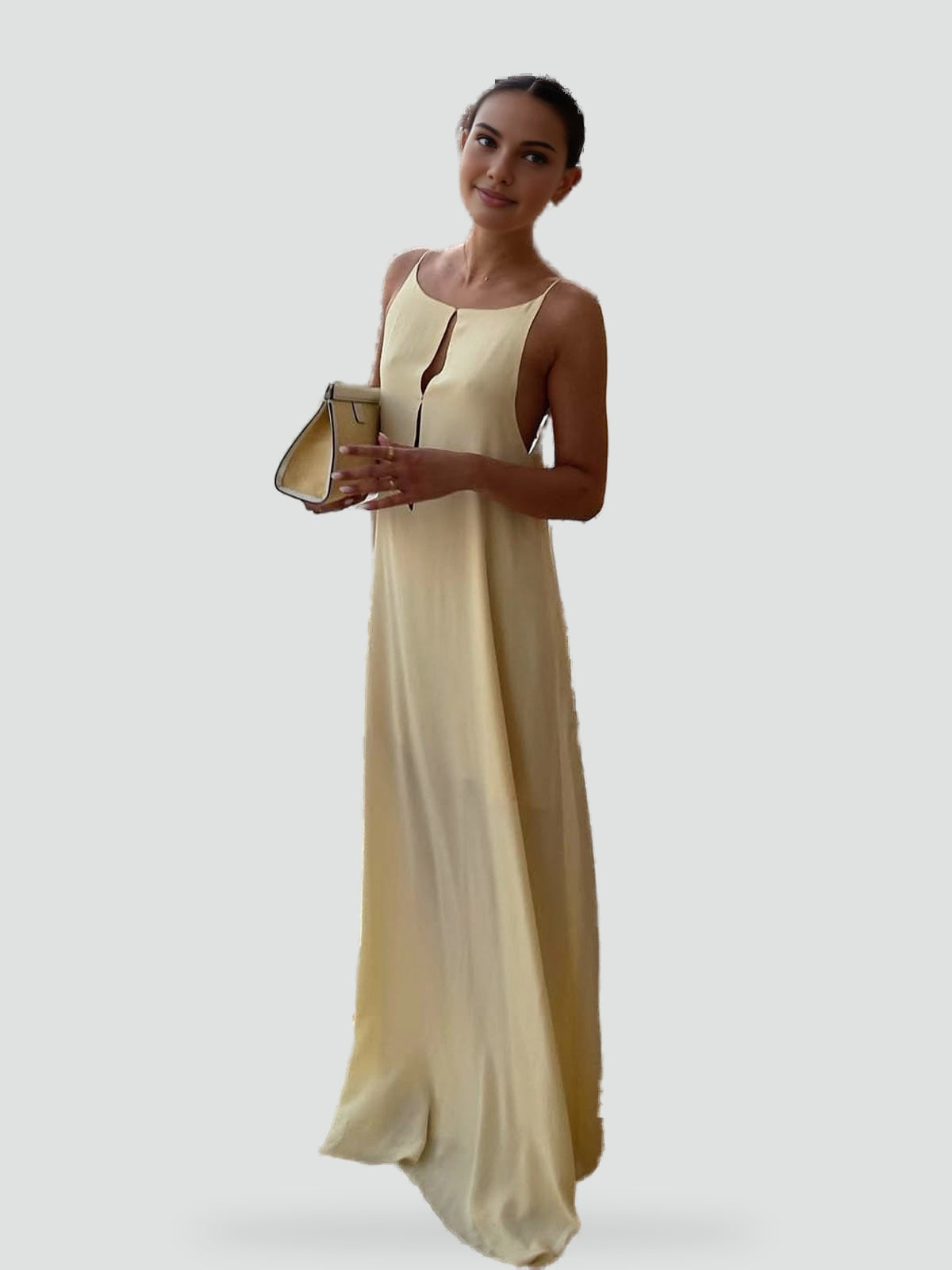 Maxi Dress with Deep V-Neckline and Spaghetti Straps for Women