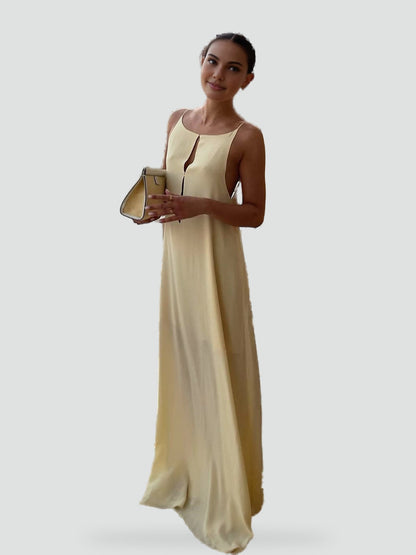 Maxi Dress with Deep V-Neckline and Spaghetti Straps for Women