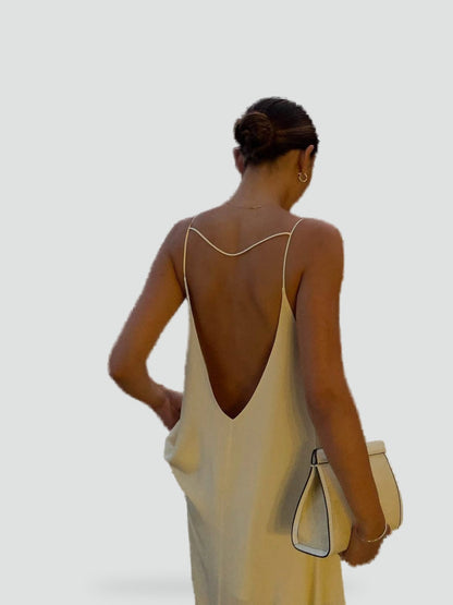 Maxi Dress with Deep V-Neckline and Spaghetti Straps for Women
