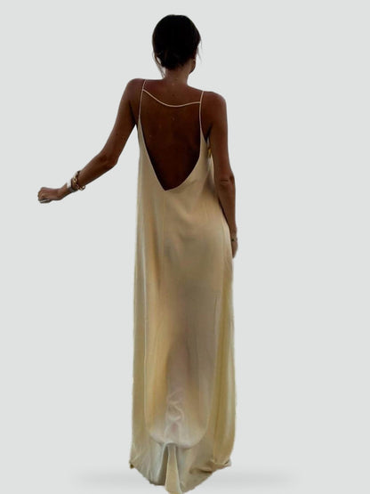 Maxi Dress with Deep V-Neckline and Spaghetti Straps for Women