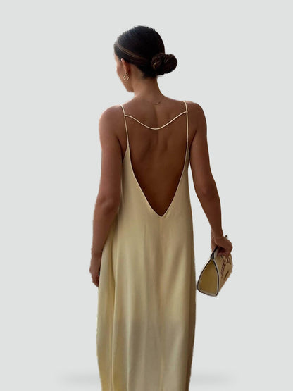 Maxi Dress with Deep V-Neckline and Spaghetti Straps for Women