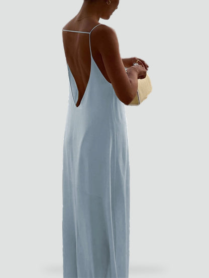 Maxi Dress with Deep V-Neckline and Spaghetti Straps for Women
