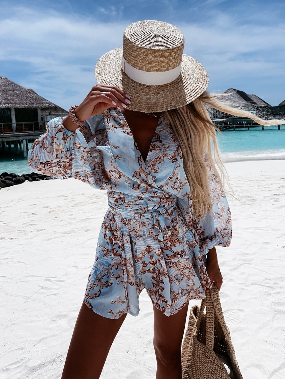 Tropical Kimono Sleeve Playsuit for Women