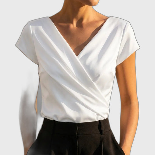 Draped Relaxed Fit Fitted Top with Short Sleeve for Women